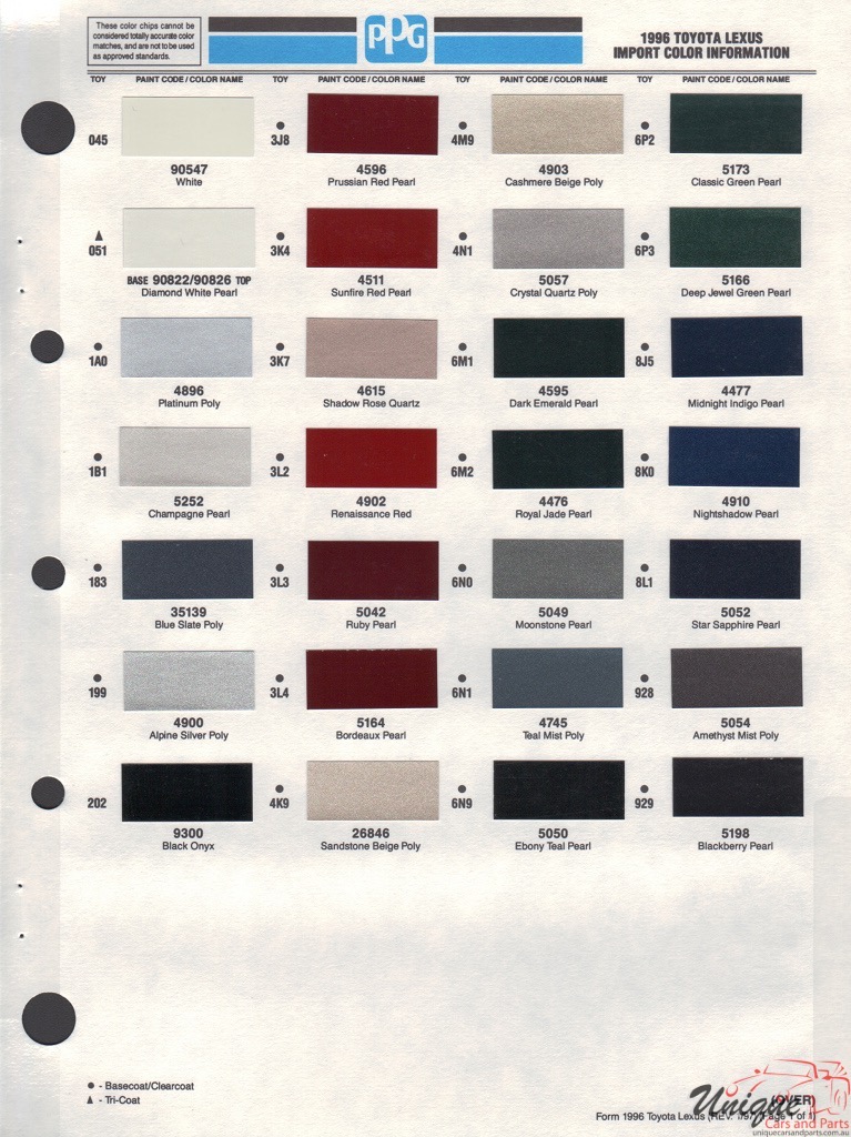 1996 Lexus Paint Charts PPG 1